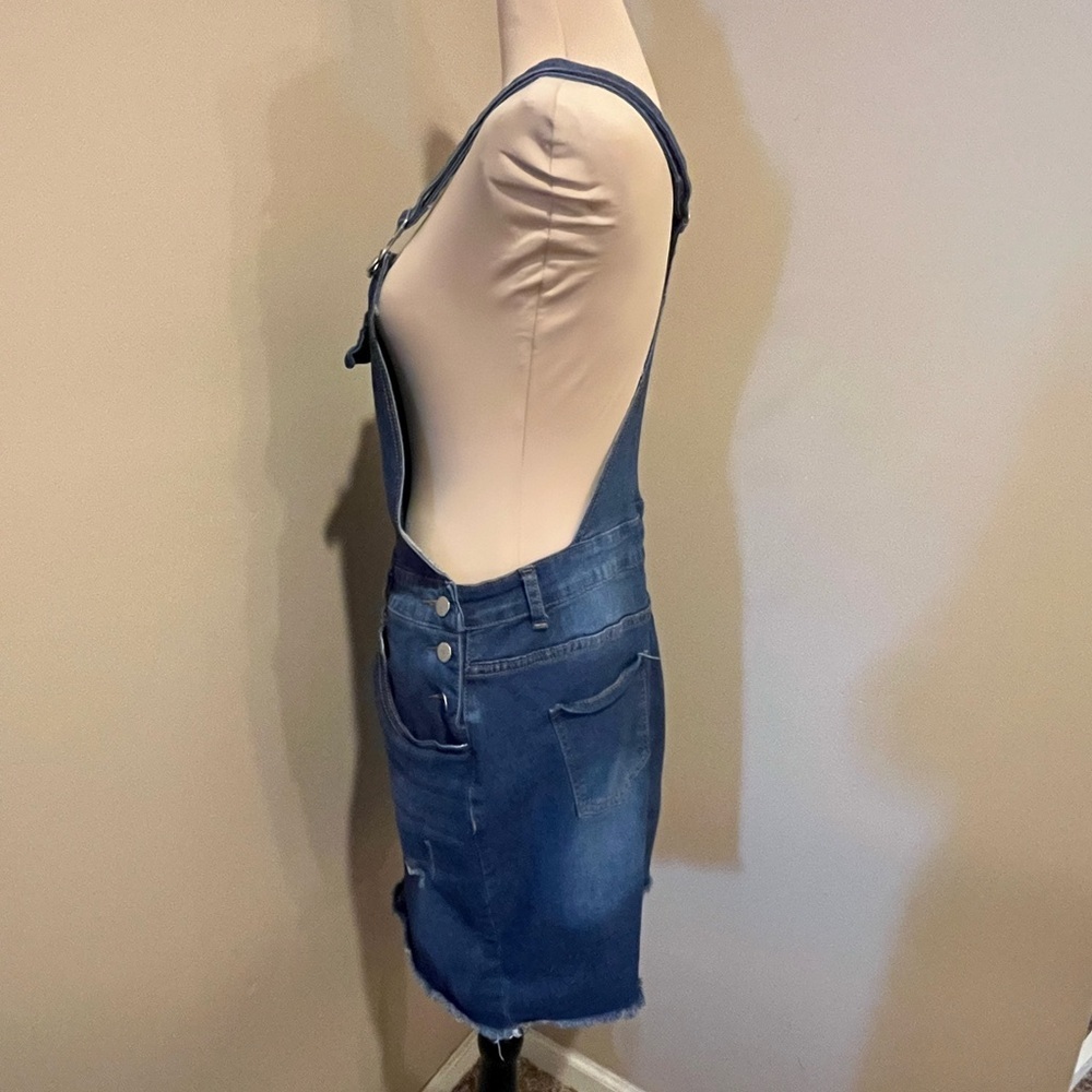 Distressed Denim Overall Mini Dress, 1X - Picture 3 of 14